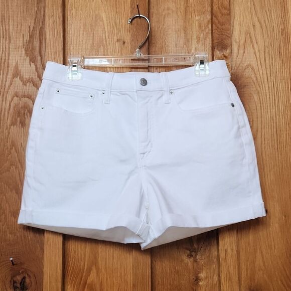 J. Crew High Waist White Classic Denim Mom Shorty Shorts Cuffed Hem, Size 28 - Picture 1 of 9
